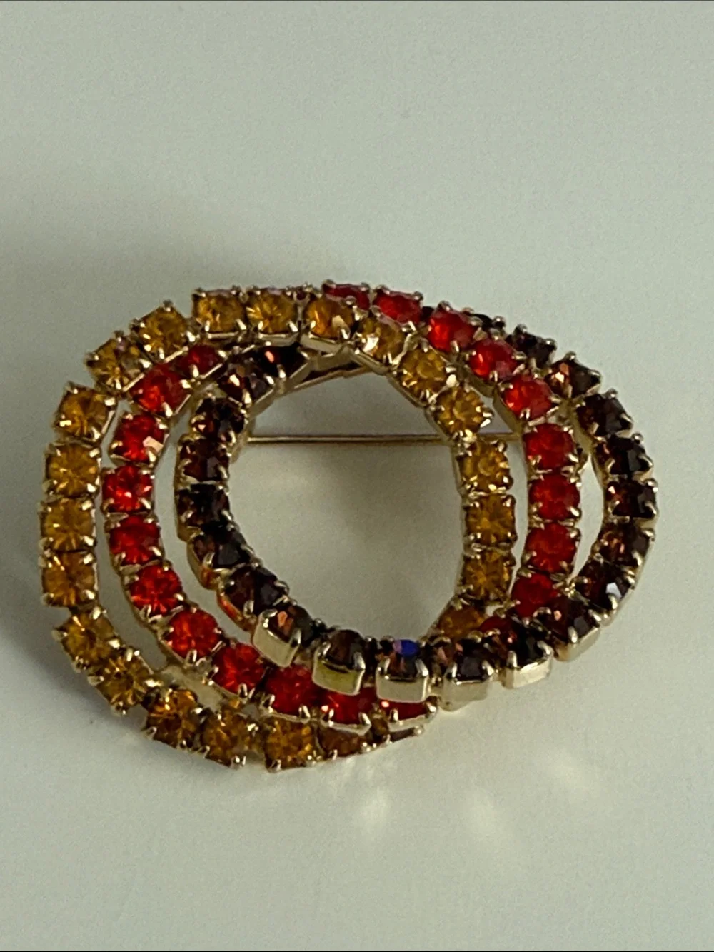 Vintage Multicolor rhinestone Triple Hoop Brooch autumn color perfection